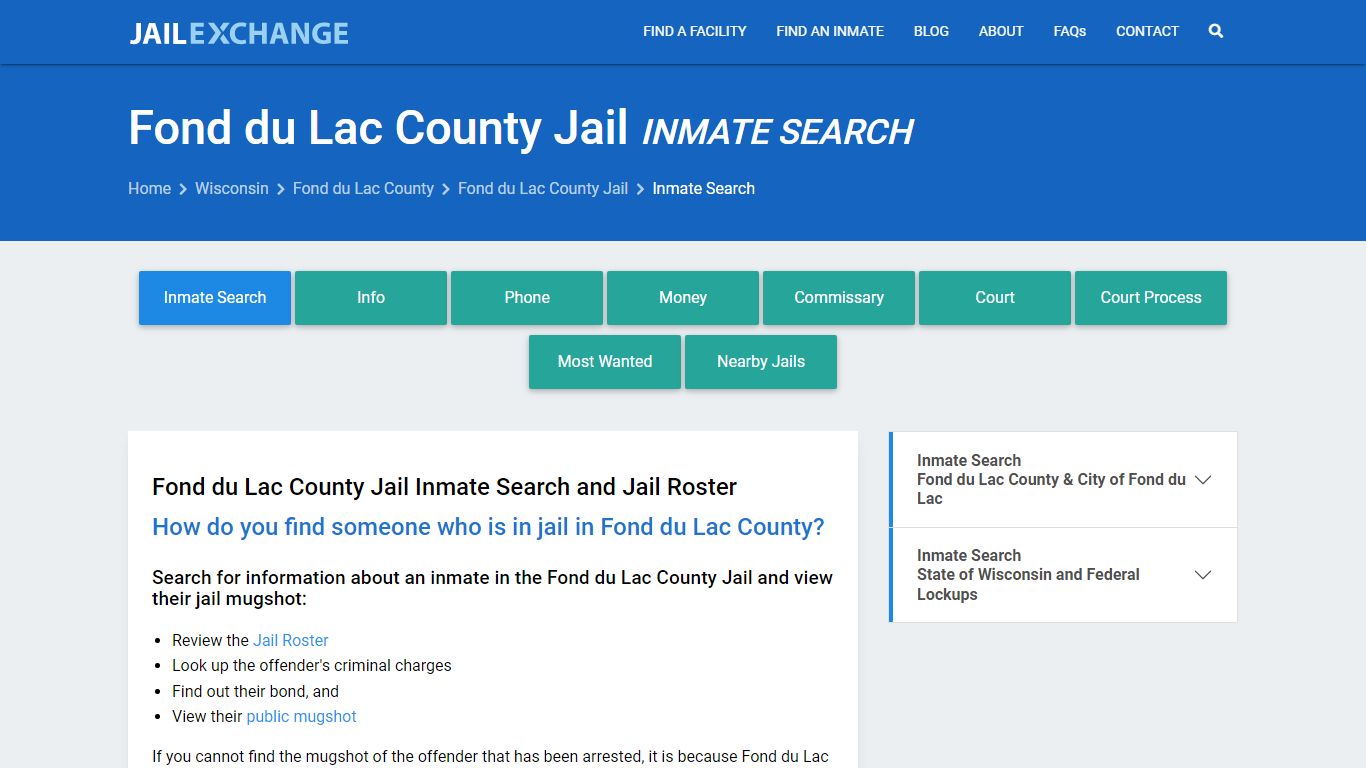 Inmate Search: Roster & Mugshots - Fond du Lac County Jail, WI